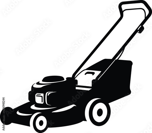 a simple black and white illustration of a lawn mower