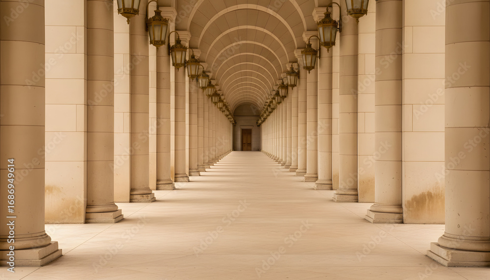 Obraz premium A long corridor lined with ornate columns and arches.