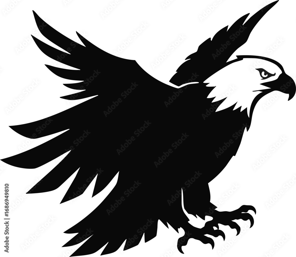 Obraz premium african fish eagle bird icon in bold vector silhouette with brown white and black feathers isolated on white backgroun