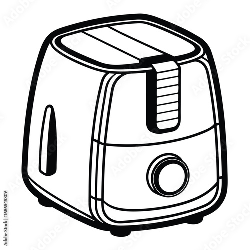 Whimsical Retro Black and White Air Fryer Illustration with Rounded Edges and Simple Design, Perfect for Adding a Touch of Vintage Charm