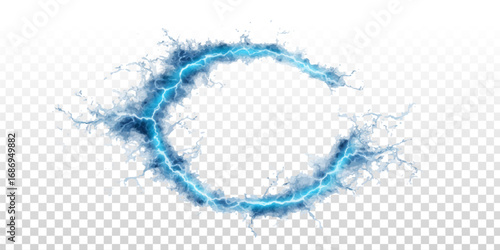 Vector blue electricity lightning ring isolated on transparent background.