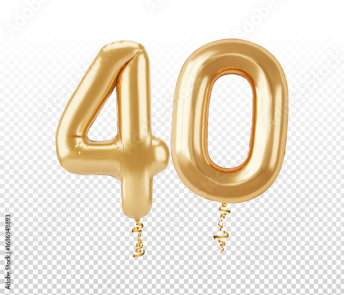 Vector realistic isolated golden balloon number 40 on the transparent background. Concept of Happy Birthday, anniversary and jubilee.