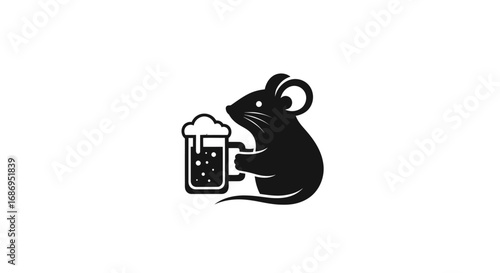 Black silhouette icon of a mouse drinking beer.