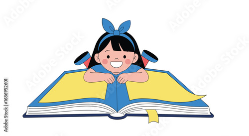 A young reader discovering new worlds within the pages of an open book
