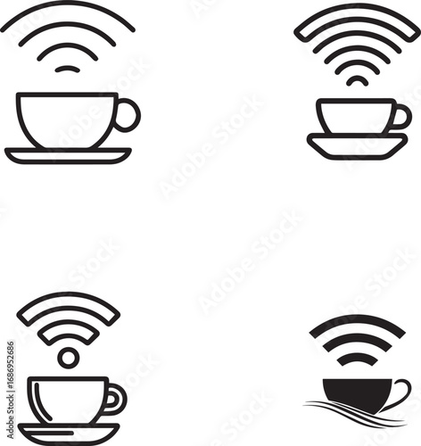 Modern free wi-fi symbol combined with coffee cup icon for cafes and public spaces silhouette