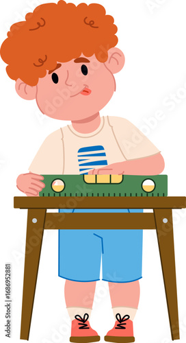 Boy Using Carpenter's Level