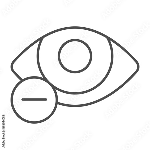 Eye and minus thin line icon, vision treatment concept. Vector graphics. Myopia, ophthalmology sign on white background, outline style icon for mobile or web design.