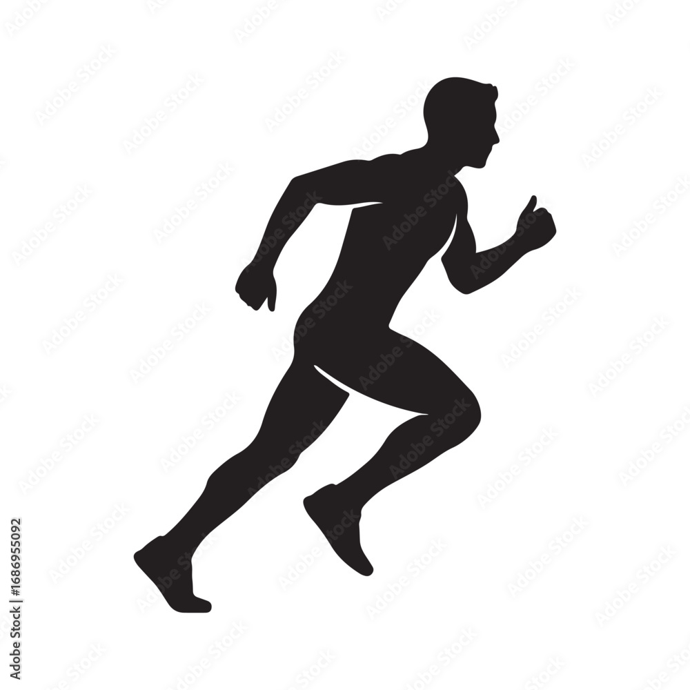 Naklejka premium Silhouette of a male runner in motion isolated on white background