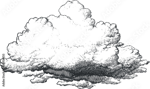Detailed hand drawn illustration of a fluffy cumulus cloud with texture and shading