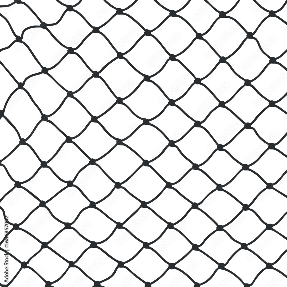 Fototapeta premium Closeup of black chainlink wire fence pattern isolated on white background for security and protection