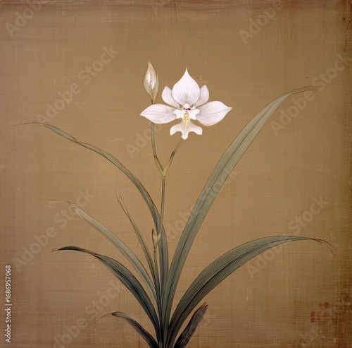 Meticulous - style White Orchid Painting, Elegant Flower Art, Suitable for Chinese - style Decoration, Art Design, Traditional Culture Scenarios