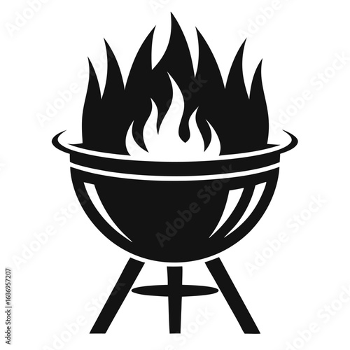 Monochrome Illustration of a Charcoal Grill with Flames for Outdoor Cooking and Summer Gatherings or Barbecue Events
