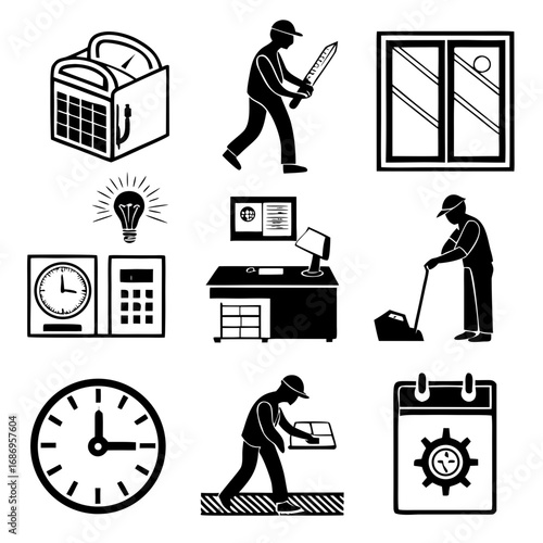 Workplace management and office task icons collection 
