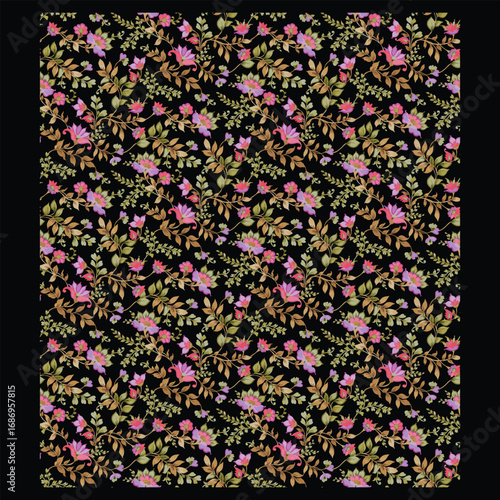Wallpaper, carpet, rug, bedspread, digital printing, textile printing with a blurred and stylized 3D effect featuring a flawless floral pattern design, suitable for all types of printing on fabric