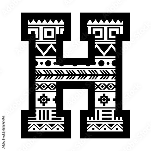 Letter L with aztec tribal ethnic motif svg cut file. Isolated vector illustration.
