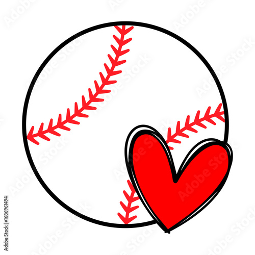 Baseball red heart svg cut file. Isolated vector illustration.