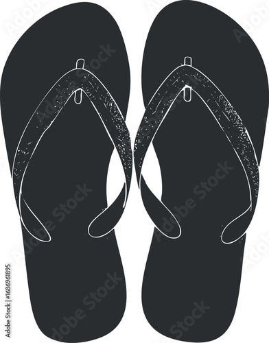 Black pair of flipflops with straps suitable for casual summer beachwear and outdoor leisure