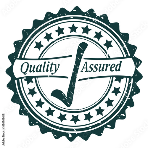 Quality assured badge with check mark and stars design 
