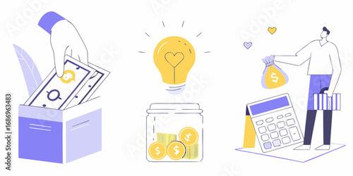 Financial growth and investment concept with money saving and bright idea illustration