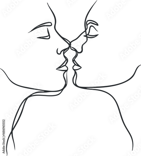 Minimalist line art drawing of a couple kissing, symbolizing love and romantic connection.