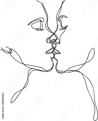 Minimalist one-line drawing of a couple kissing showing love and intimacy in abstract style