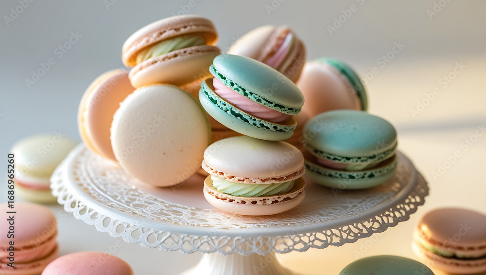Obraz premium colorful macaroons on a wooden table, HD and 4k image
