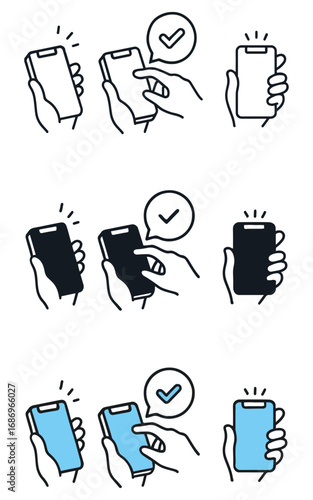 Minimal Smartphone Interaction Icons – Tap, Confirm, Success
