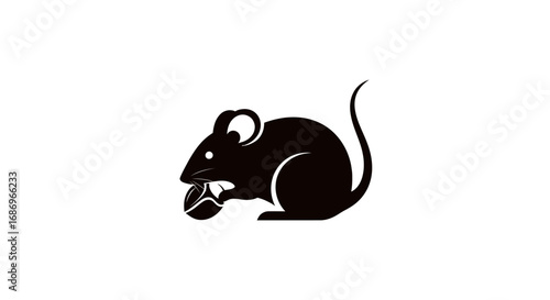 Black silhouette icon of a rat eating a nut.