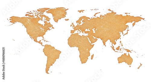World Map Mosaic of Tiny Orange Dots on White