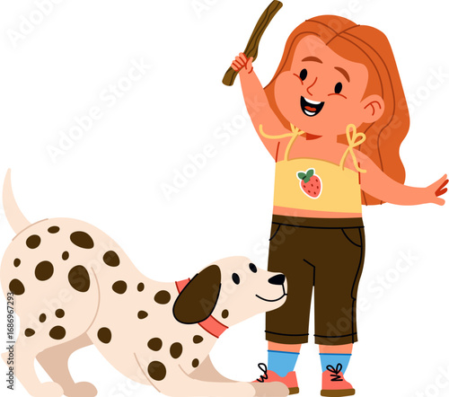 Girl Playing with Dalmatian Dog