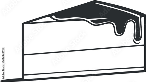 Illustration of a slice of cake with chocolate topping and layered cream, perfect for dessert or bakery themes.