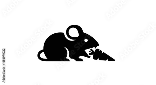 Black silhouette icon of a mouse eating a carrot.