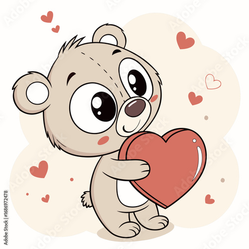 Cartoon bear holding a red heart with small hearts floating around it on a light background illustration created with generated ai