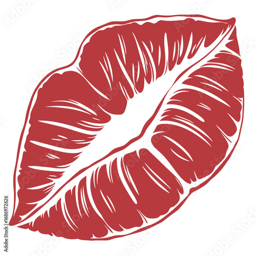 Illustration of a red lip with white lines on a white background in a vector graphic style created with generated ai