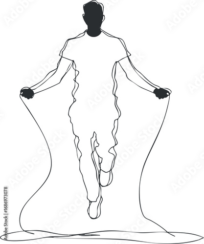 Silhouette of a person jumping rope in exercise clothing performing a fitness workout with a skipping rope.