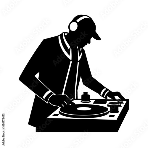 silhouette of a DJ mixing at a turntable