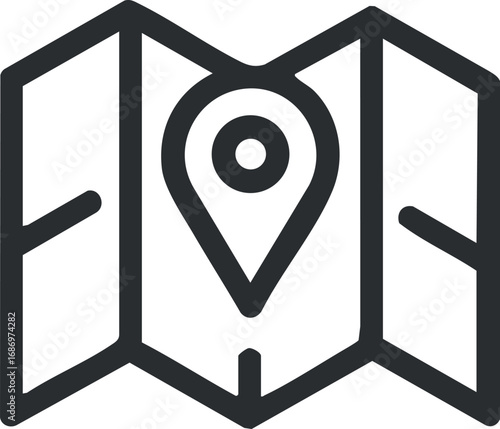 Icon of a folded map with a location pin symbol representing navigation and travel directions
