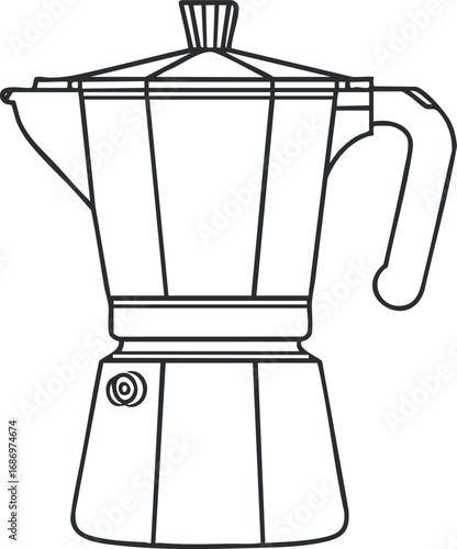 Outline illustration of a moka coffee maker pot used for brewing espresso on stovetop