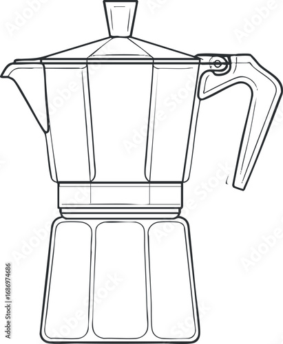 Black and white line drawing of a classic moka pot used for making stovetop espresso coffee