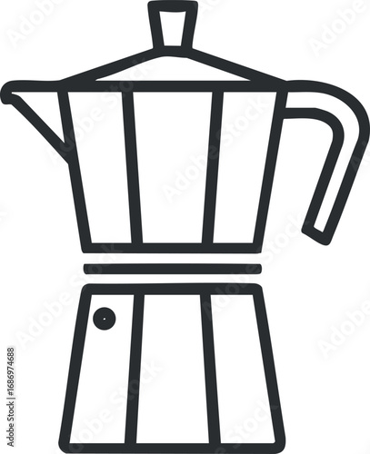 Line art illustration of a moka pot coffee maker for brewing espresso at home
