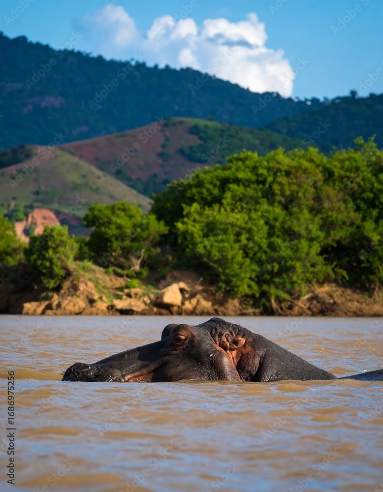 Fototapeta premium Hippopotamus in African River (1)
