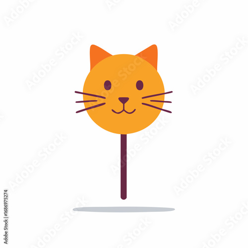 Cute Yellow Cat Face Lollipop on a Stick Isolated on White Background, Sweet and Adorable Treats