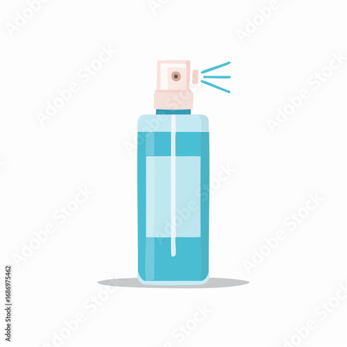 Illustration of a blue spray bottle dispensing liquid a simple design for hygiene or cleaning products