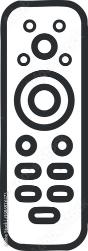 Black and white remote control icon with buttons for electronic device operation and navigation