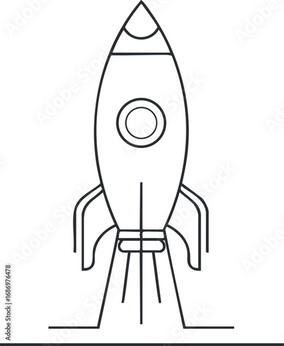 Outline drawing of a rocket ship preparing for launch symbolizing space exploration and technology