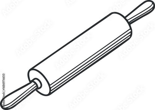 Simple black and white line drawing of a wooden rolling pin used for baking and cooking tasks
