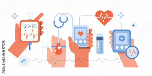 Medical monitoring with blood pressure cuff pulse oximeter and heart rate monitor