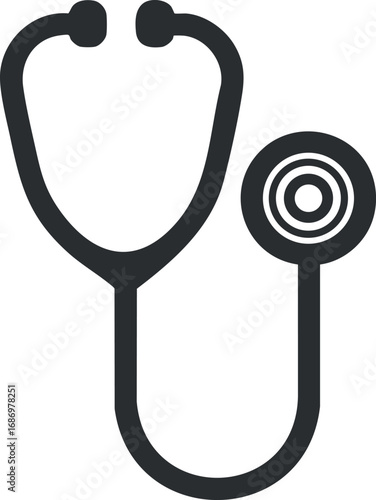 Black and white stethoscope icon symbolizing medical examination and healthcare tools