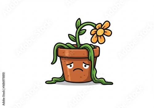 悲しい鉢植えの花イラスト