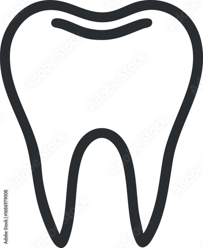 Simple black and white line icon illustration of a tooth representing dental health and care